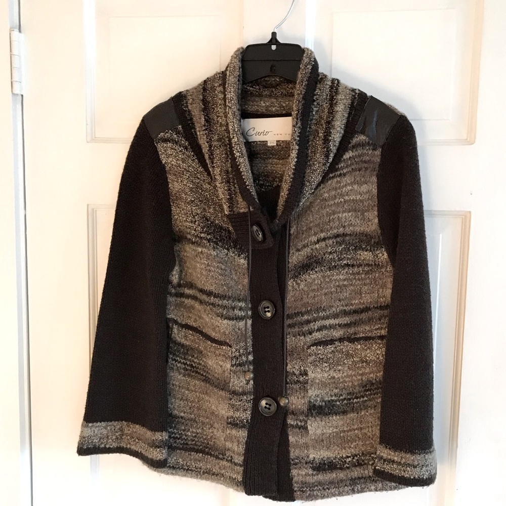 Curio Cardigan with leather trim